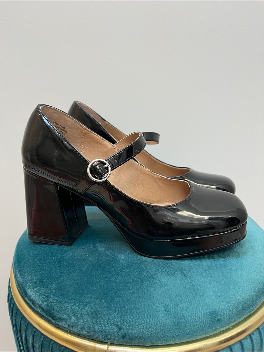 Crown & Ivy Black Patent Mary Jane Block Heel Pumps, Size 7.5